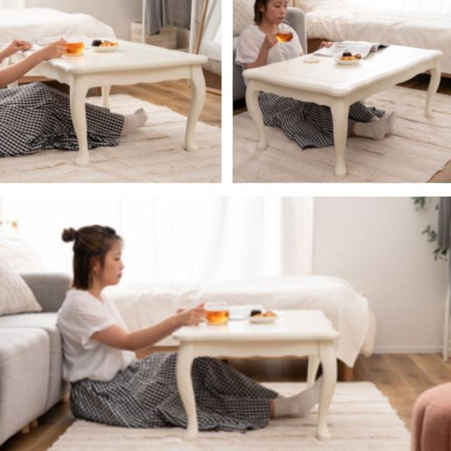 猫脚 こたつテーブル こたつ コタツ テーブル 机 KT-412WH 東谷 AZUMAYA 幅70cm 正方形 天然木 木製 ホワイト 白 コンパクト オールシーズン 猫脚 こたつテーブル こたつ コタツ テーブル 机 KT-412WH 東谷